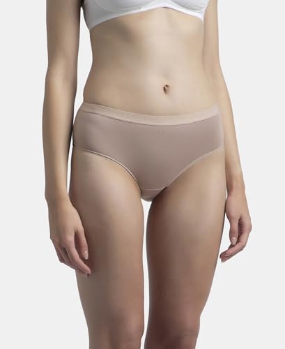 Jockey 3006 Women's High Coverage Super Combed Cotton Elastane Stretch Mid Waist Hipster with Exposed Waistband (Pack of 3_Prints&Colors May Vary)_ Peach,Purple&Mocha_L