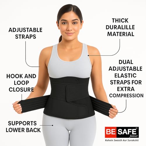 BE SAFE Forever Postpartum Belly Belt for Women - 3 in 1 Tummy Tucker | Waist, Pelvis & Back Support | Fat Slimming Shapewear After Delivery & C-Section | Adjustable Fit 30-46 Inches, Black