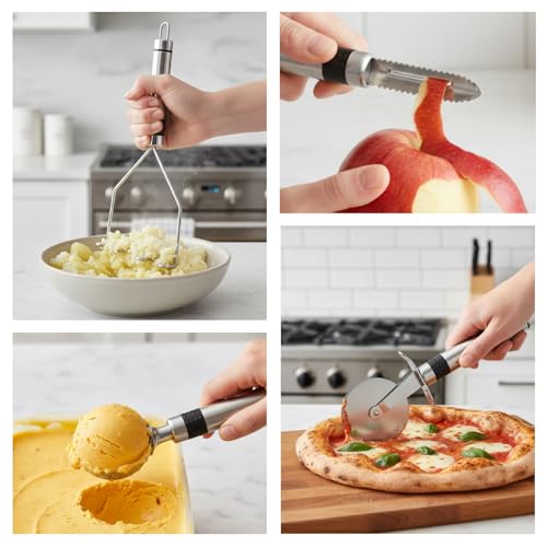 Y Top's Kitchen Utensil Set – 33-Piece Non-Stick Cooking Tools with Holder, Stainless Steel Spatula Set – Essential Cookware Accessories for Pots and Pans