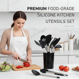 Y Top's Kitchen Utensil Set – 33-Piece Non-Stick Cooking Tools with Holder, Stainless Steel Spatula Set – Essential Cookware Accessories for Pots and Pans