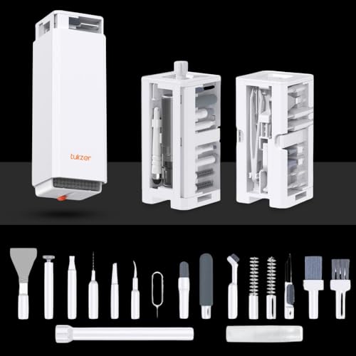 Tukzer Laptop Screen Keyboard Cleaner Kit, 32-in-1 Electronic Gadget Cleaning Tool with SD Card Storage Slot for MacBook, iPad iPhone Smartphone Tablet, PC Computer, DSLR Camera Lens, Airpods (White)