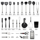 Y Top's Kitchen Utensil Set – 33-Piece Non-Stick Cooking Tools with Holder, Stainless Steel Spatula Set – Essential Cookware Accessories for Pots and Pans