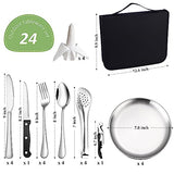 Camping Silverware Kit Cutlery Organizer Utensil Picnic Set - 24 Piece Mess Kit for 4 - Stainless Steel Plate Spoon Clip and Steak Knife Wine Opener Fork Napkin Hiking - Camp Kitchen BBQ’s