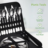 Camping Silverware Kit Cutlery Organizer Utensil Picnic Set - 24 Piece Mess Kit for 4 - Stainless Steel Plate Spoon Clip and Steak Knife Wine Opener Fork Napkin Hiking - Camp Kitchen BBQ’s