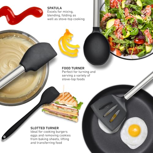 Y Top's Kitchen Utensil Set – 33-Piece Non-Stick Cooking Tools with Holder, Stainless Steel Spatula Set – Essential Cookware Accessories for Pots and Pans