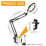 Desk LED Magnifier 10X Magnifier with Flexible Arm, USB 3-Color LED Magnifier with Controller Desk Mounted LED Lamp USB Desk LED Magnifier for Repairing, DIY Crafting, Reading