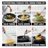 Y Top's Kitchen Utensil Set – 33-Piece Non-Stick Cooking Tools with Holder, Stainless Steel Spatula Set – Essential Cookware Accessories for Pots and Pans