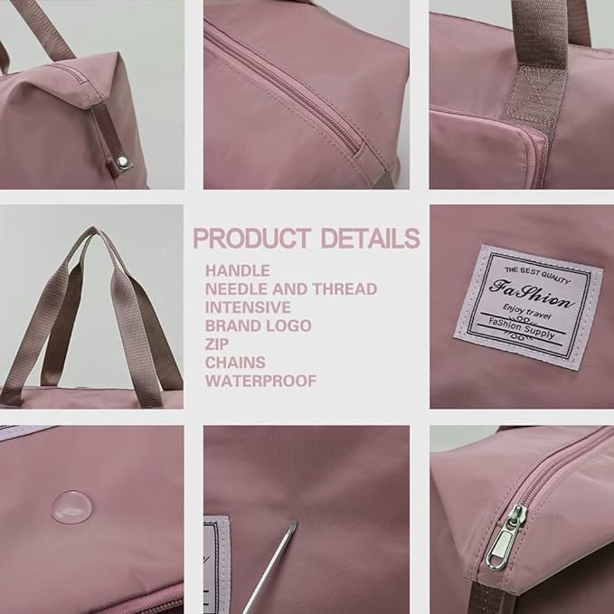 Wazdorf Nylon 41 Liter Expandable Travel Bags for Women, Duffle Bags for Women Luggage, Foldable Vanity Traveling Bag, Waterproof Hand Bag for Ladies Personal Items,Pink