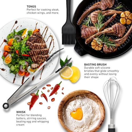 Y Top's Kitchen Utensil Set – 33-Piece Non-Stick Cooking Tools with Holder, Stainless Steel Spatula Set – Essential Cookware Accessories for Pots and Pans