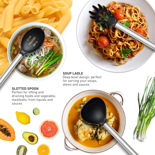 Y Top's Kitchen Utensil Set – 33-Piece Non-Stick Cooking Tools with Holder, Stainless Steel Spatula Set – Essential Cookware Accessories for Pots and Pans