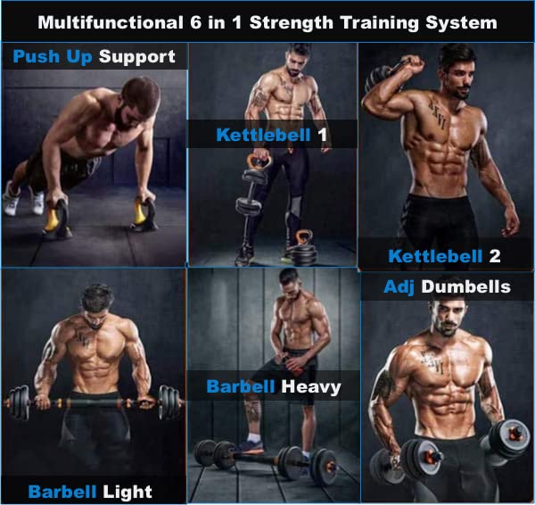 Burnlab 6 in 1 multifunctional weight training kit - Dumbbells, Kettlebells, Barbells & Push up brackets in 1 | Adjustable Weights | Perfect for Full Body Workout for Men & Women (20, Kilograms)