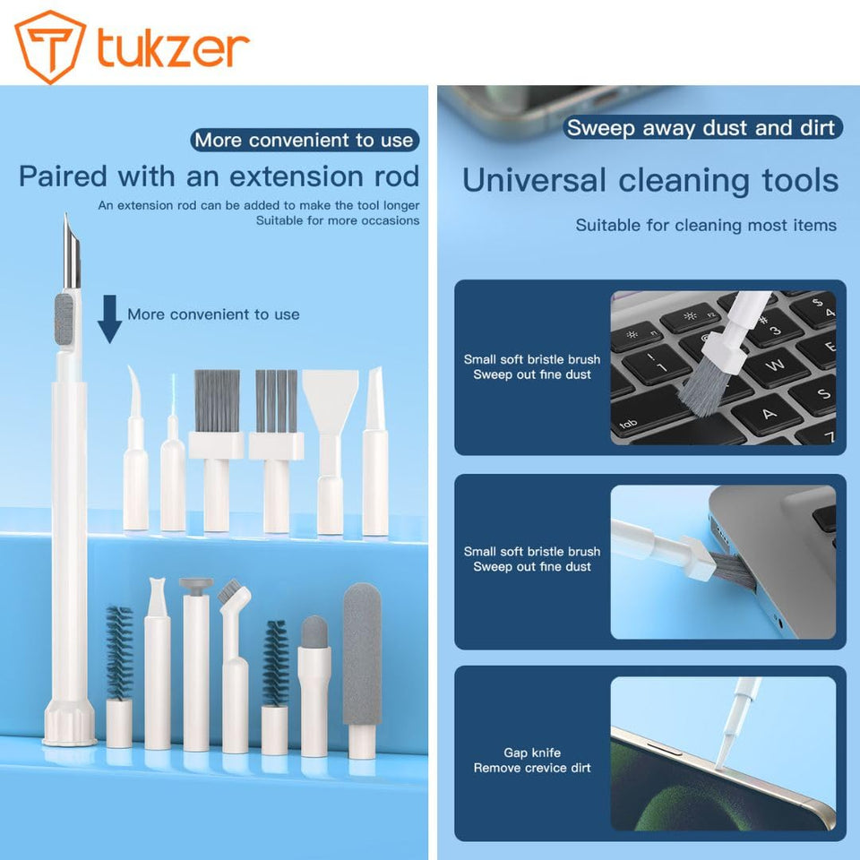 Tukzer Laptop Screen Keyboard Cleaner Kit, 32-in-1 Electronic Gadget Cleaning Tool with SD Card Storage Slot for MacBook, iPad iPhone Smartphone Tablet, PC Computer, DSLR Camera Lens, Airpods (White)