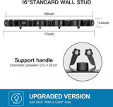 JIALTO Broom Holder and Mop Organizer | Mop Holder For Wall Without Drilling with 5 Slots and 4 Hooks for Kitchen, Garage, Garden, and Utility | Space Saving Cleaning Tool Organizer (Black)