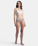 Jockey 3006 Women's High Coverage Super Combed Cotton Elastane Stretch Mid Waist Hipster with Exposed Waistband (Pack of 3_Prints&Colors May Vary)_ Peach,Purple&Mocha_L