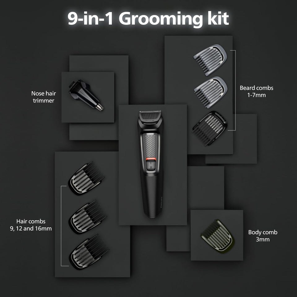 Philips India's No.1 Men's Trimmer | Self Sharpening Blades | Single Stroke Grooming I 9 In1 Face, Nose And Body I 3 Year Warranty | Powerful Motor | No Oil Needed I 60 Min Runtime I MG3710/65,Black