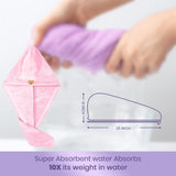 MAXOSHINE Hair Towel Wrap for Women-Quick Drying Microfiber Towel for Hair with Elastic Loop for Tying-Super Absorbent Head Towels Wrap for Ladies Hair Turban (Pack of 2-Grey & Pink)