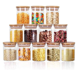 EVATTA Glass Jars For Kitchen 250 Ml | Set Of 12 | Airtight Lid | Glass Storage Jar and Container | kitchen containers set | Glass Jar | Storage Containers for kitchen,Brown