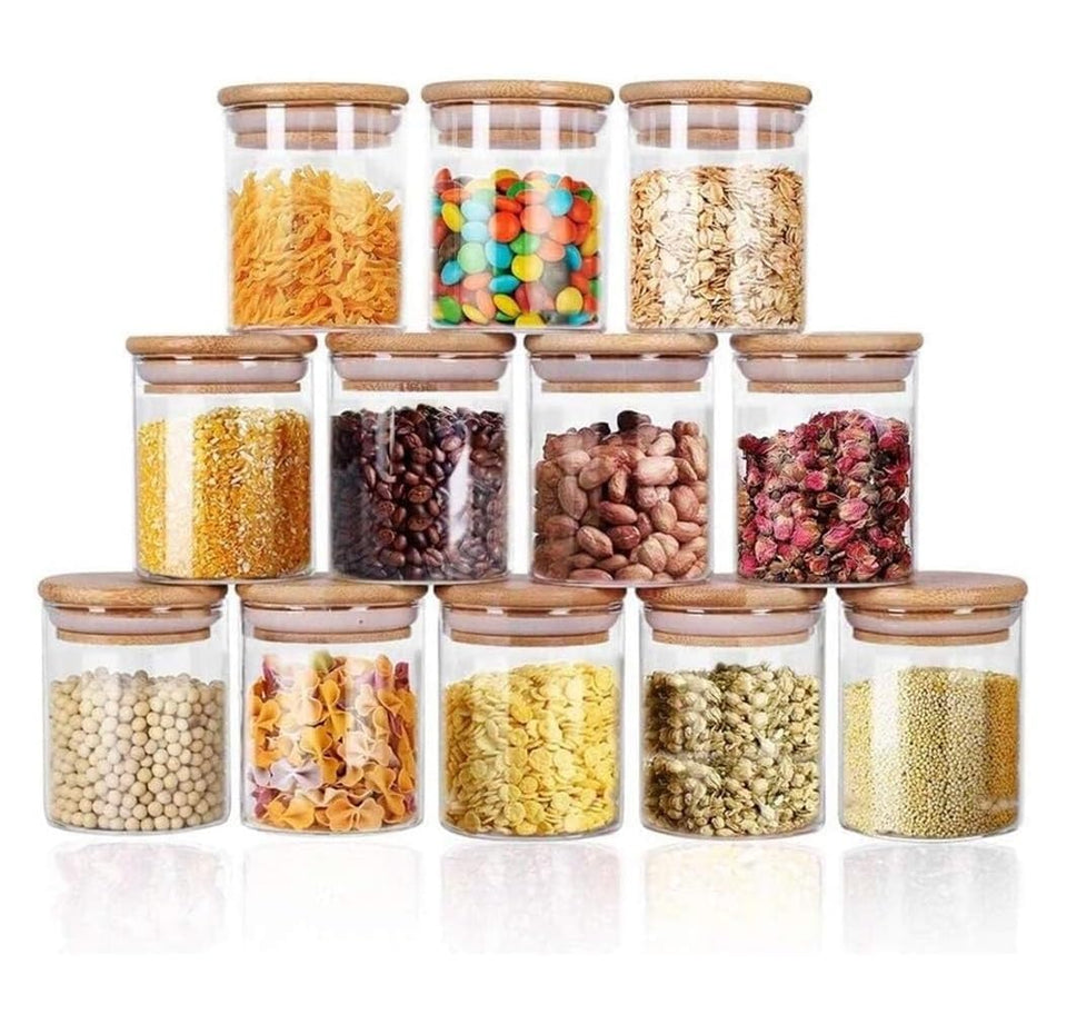 EVATTA Glass Jars For Kitchen 250 Ml | Set Of 12 | Airtight Lid | Glass Storage Jar and Container | kitchen containers set | Glass Jar | Storage Containers for kitchen,Brown