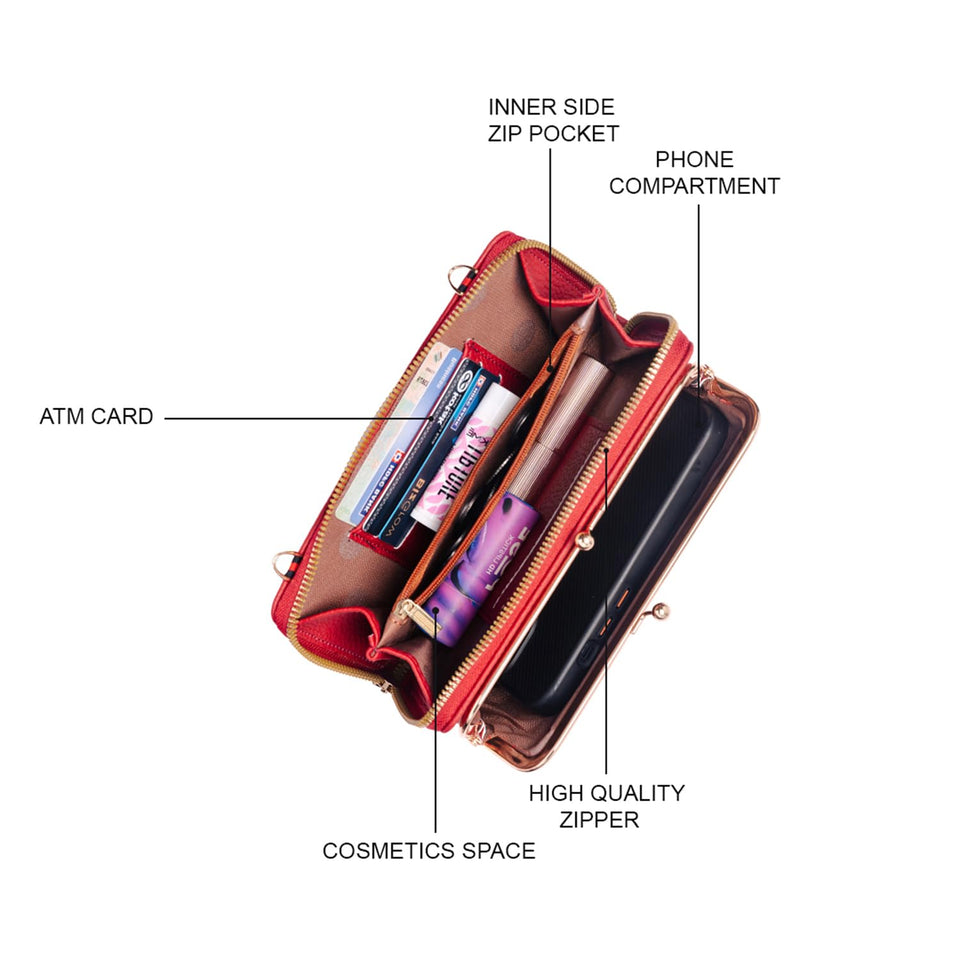 INOVERA (LABEL) Sling Bags for Women, Girls - Crossbody Shoulder Bag with Adjustable Strap - Ladies Stylish Travel Mobile Card Holder (Red)