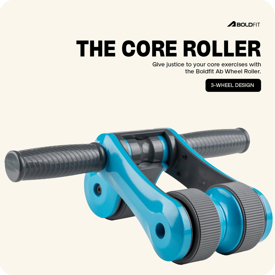 Boldfit Abs Roller for Men & Women Premium Ab Wheel Roller Stomach Abs Roller for Home Workout, Gym Ab Roller for Men Abs Workout Equipment for Abdominal Ab Roller Home Exercise Equipment - Blue