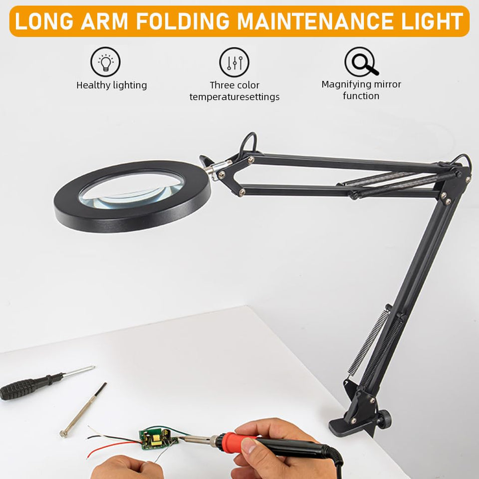 Desk LED Magnifier 10X Magnifier with Flexible Arm, USB 3-Color LED Magnifier with Controller Desk Mounted LED Lamp USB Desk LED Magnifier for Repairing, DIY Crafting, Reading