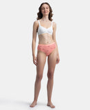 Jockey 3006 Women's High Coverage Super Combed Cotton Elastane Stretch Mid Waist Hipster with Exposed Waistband (Pack of 3_Prints&Colors May Vary)_ Peach,Purple&Mocha_L