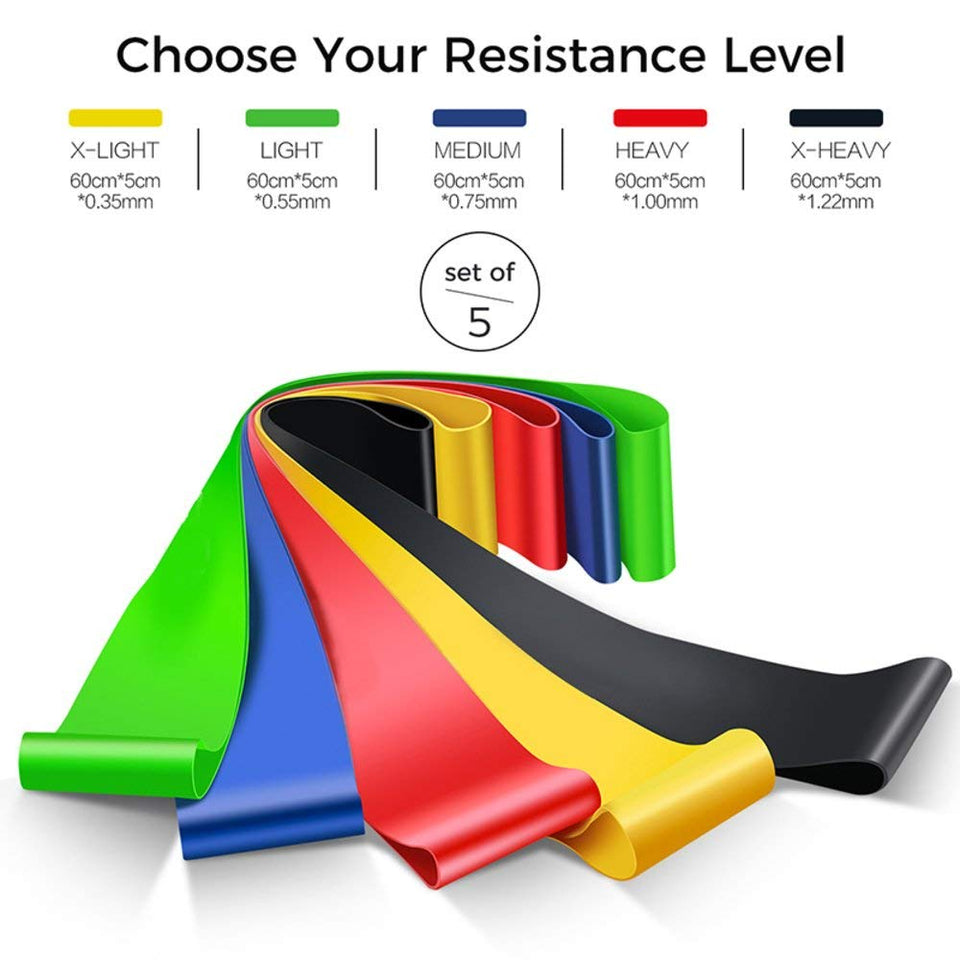 QUXIS Resistance Bands Set for Men and Women, Pack of 5 Different Levels Elastic Band for Home Gym Long Exercise Workout – Great Fitness Equipment for Training, Yoga – Free Carrying Bag