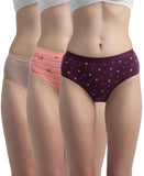 Jockey 3006 Women's High Coverage Super Combed Cotton Elastane Stretch Mid Waist Hipster with Exposed Waistband (Pack of 3_Prints&Colors May Vary)_ Peach,Purple&Mocha_L