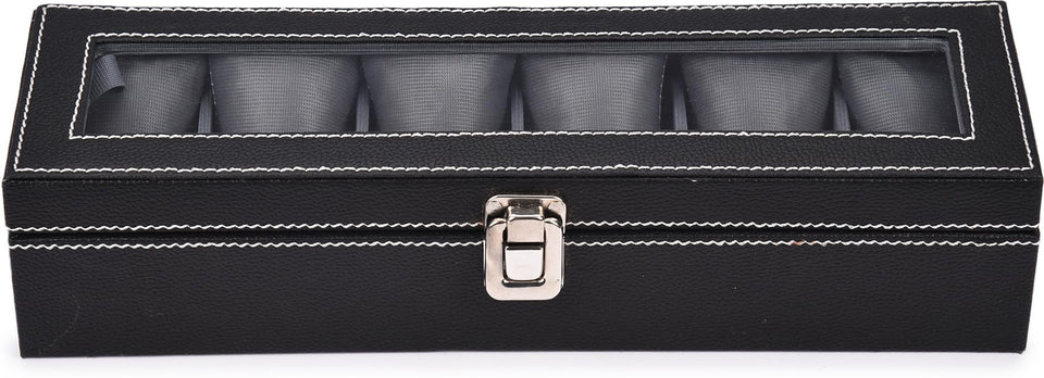 STORESHINE Men's and Women's Leatherette Watch organizer holder Case for 6 Watches, Removable Watch Pillows, Watch Box Holder, Gift for Loved Ones (Grey::Black)