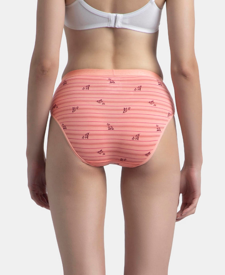 Jockey 3006 Women's High Coverage Super Combed Cotton Elastane Stretch Mid Waist Hipster with Exposed Waistband (Pack of 3_Prints&Colors May Vary)_ Peach,Purple&Mocha_L