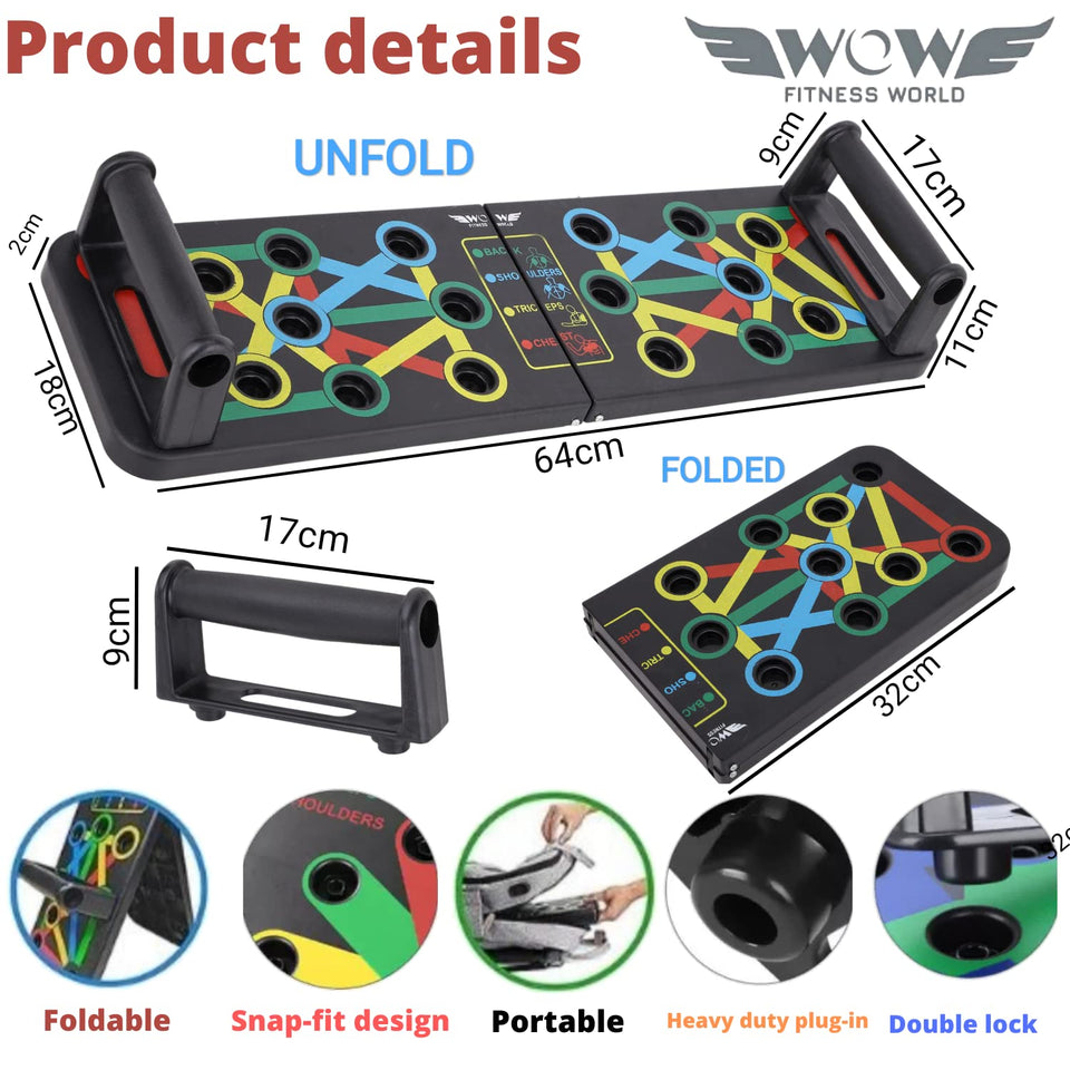 Wow Fitness World Pushup Board with Ebook training guide(Downloadable) -15 in 1 Pushup Board for Men & Women - Foldable Push-up Board and Push up bar System - Push up Board for Men - Flex Board (PUSH UP BOARD SINGLE)