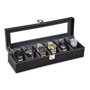 STORESHINE Men's and Women's Leatherette Watch organizer holder Case for 6 Watches, Removable Watch Pillows, Watch Box Holder, Gift for Loved Ones (Grey::Black)