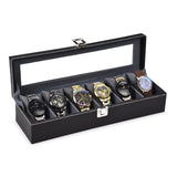 STORESHINE Men's and Women's Leatherette Watch organizer holder Case for 6 Watches, Removable Watch Pillows, Watch Box Holder, Gift for Loved Ones (Grey::Black)
