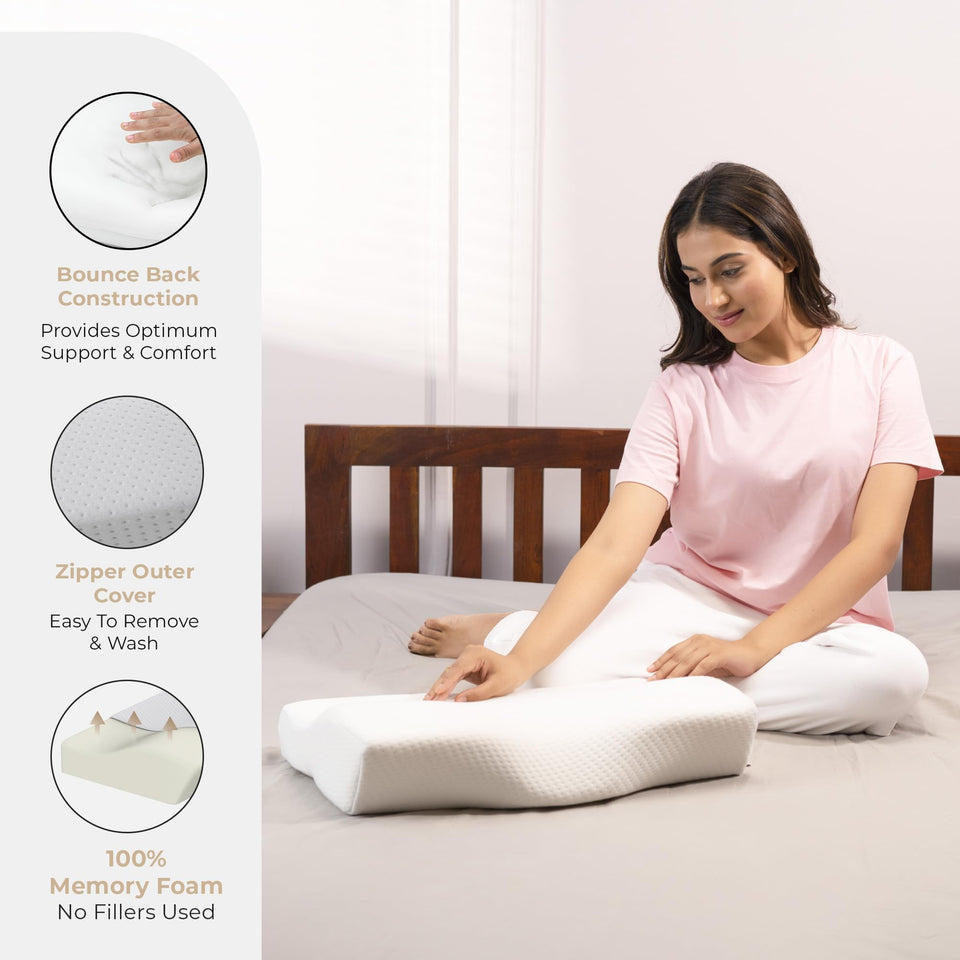 MY ARMOR Cervical Pillow for Neck Pain | 2 Years Warranty | for Spondylitis Neck & Shoulder Pain, Orthopedic Memory Foam Pillow for Sleeping, Regular Size - 18.5x11x3.5 Inch, White Bamboo - Pack of 1