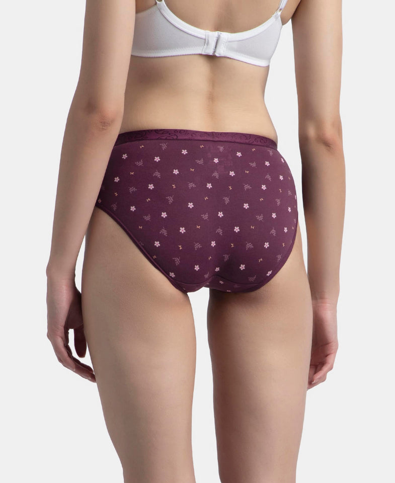 Jockey 3006 Women's High Coverage Super Combed Cotton Elastane Stretch Mid Waist Hipster with Exposed Waistband (Pack of 3_Prints&Colors May Vary)_ Peach,Purple&Mocha_L