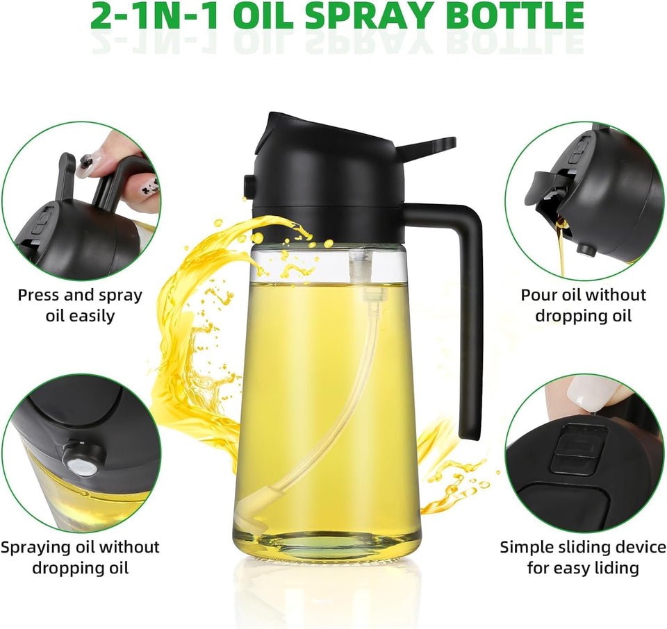 Racklik 500ml 2 in 1 Olive Oil Sprayer and Oil Dispenser Bottle for Kitchen, Glass Oil Bottle with Premium Nozzle, Oil Sprayer for Air Fryer, Salad,BBQ,Roasting (Multi Color) (Pack of 1)