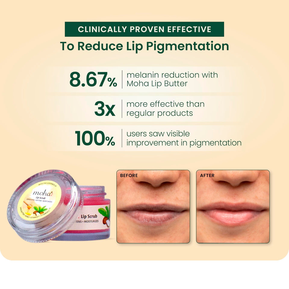 Moha Lip Scrub for Pigmented Lips | Darkness Remover with Shea Butter, Honey, Vitamin C & E | Gently Exfoliates Dry & Chapped Lips, Reduces Fine Lines, Brightens Complexion & Restores Natural Color – 12 g