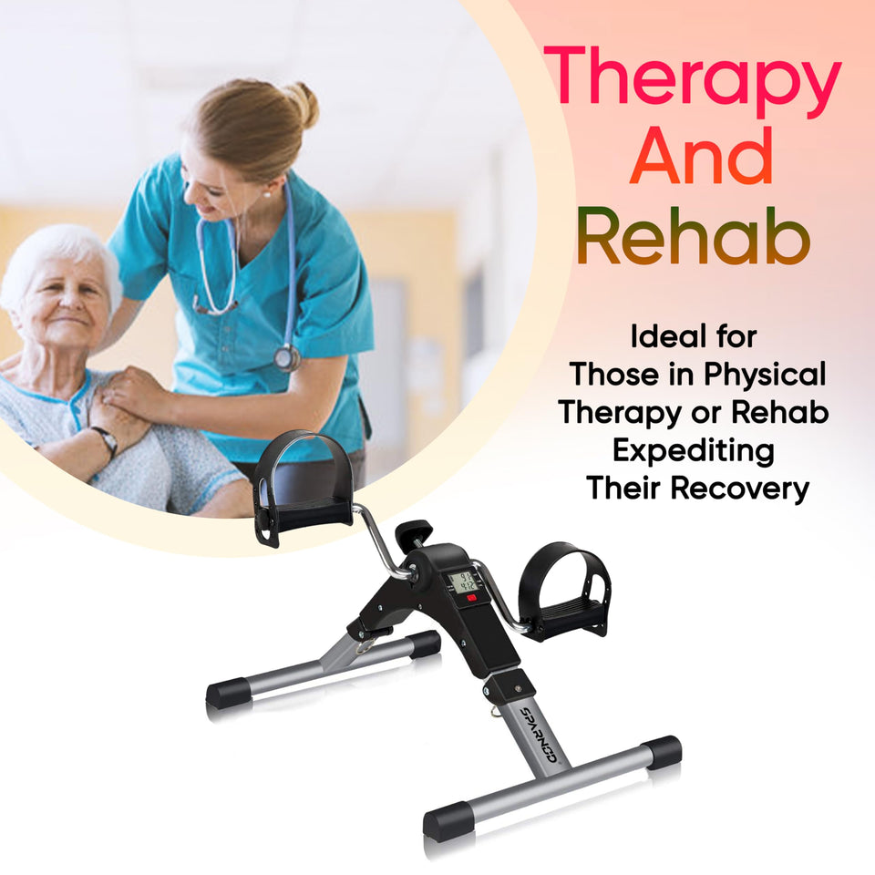 SPARNOD FITNESS SMB-100 Mini Cycle Pedal Exerciser with Fixing Strap, Adjustable Resistance and Digital Display - Suitable for Light Exercise of Legs, Arms, and Physiotherapy at Home