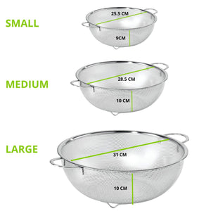 FRESHOME Multipurpose Stainless Steel Collander for Washing Rice,Fruits,Vegetables and Grains to Filter Easily in The Kitchen Bowl (Large), 31L x 15W x 9H cm, Silver