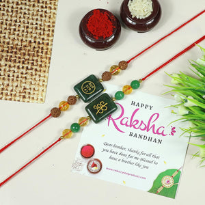 Reiki Crystal Products Natural Crystal Healing Wealth Money Magnet Bracelet Rudraksha with Citrine Pyrite Stone Band Perfect Raksha Bandhan Pack of 2 pc