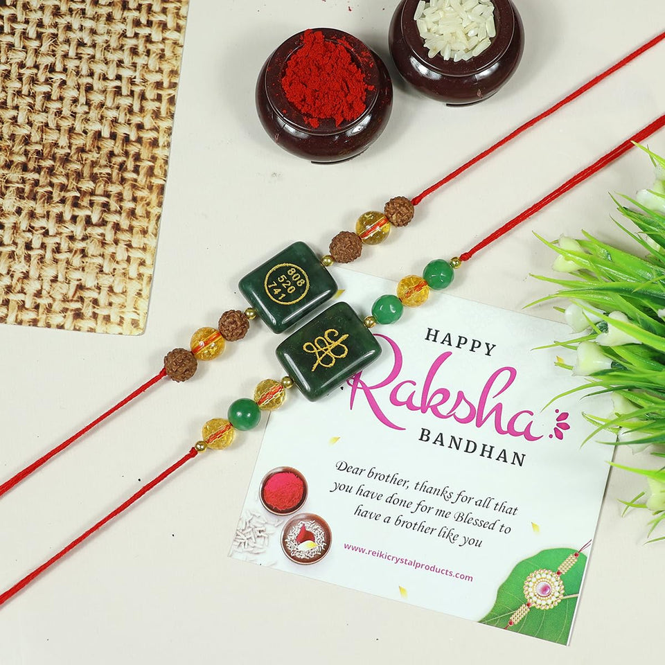 Reiki Crystal Products Natural Crystal Healing Wealth Money Magnet Bracelet Rudraksha with Citrine Pyrite Stone Band Perfect Raksha Bandhan Pack of 2 pc