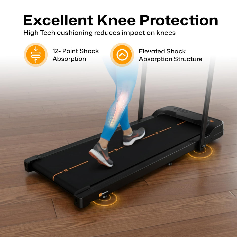 Flexnest Flexpad EZ Pro 2 in 1 Walking Pad Treadmill for Home Use, 1–10 km/h, Foldable Rail, 9% Incline, LED Display, Shock Absorption, 100kg Capacity for Home & Office Use - Black