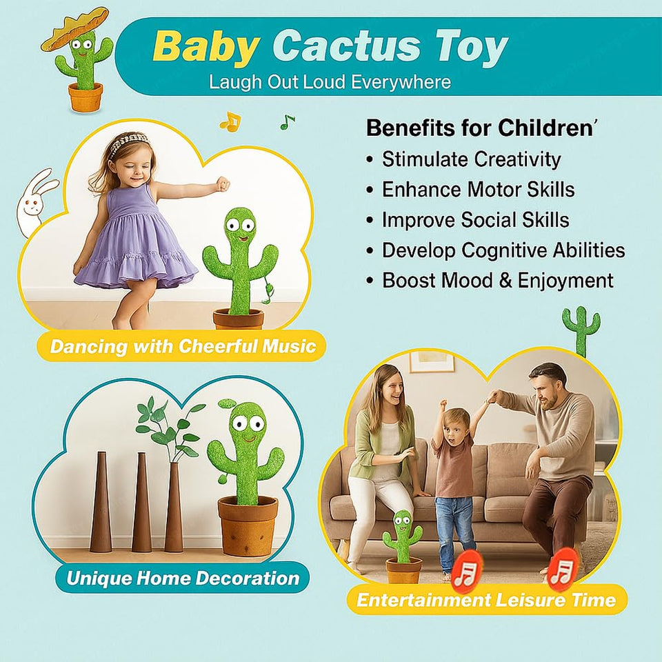 Toy Imagine Rechargeable Talking Cactus Toy for Kids - Musical Dancing, Speaking Cactus Toy for Babies – Educational Talking Toy for Baby Boys & Girls (0-3 Years) – Speaking, Repeating for Toddlers
