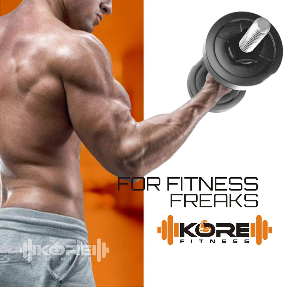 Kore PVC 20 Kg Home Gym Set with One 3 Ft Curl Rod and One Pair Dumbbell Rods, Multicolour