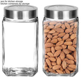 MENIFLIX glass containers for kitchen. Square Shape Transparent Glass Jars & Containers For kitchen storage Pantry, Snacks, Masala, Pickles, Storage With Steel See Through Lid(1000Ml)