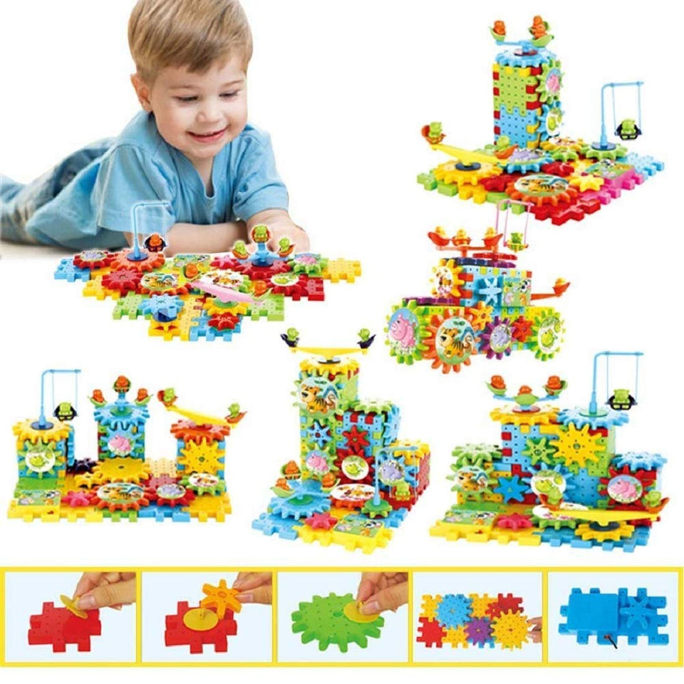 FAMOUS QUALITY Battery Operated 81Pcs Rotating Building Blocks With Gears For Stem Learning, Educational Building Blocks Toys For 5 Years Old Girls And Boys,Multicolor