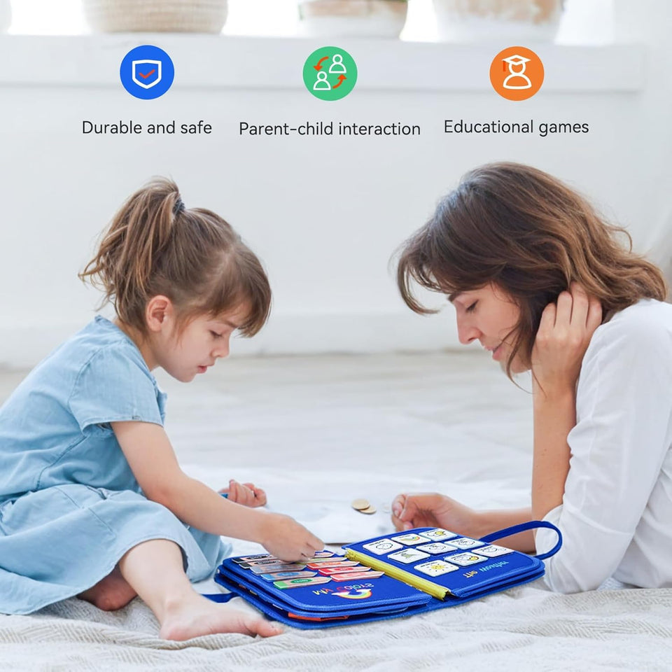 Qlect 12 in 1 Toddler Busy Binder & Busy Book for Toddlers 1-3 Years - Montessori Busy Board & Activity Book for Kids 2-4 - Engaging Toys for 2-3 Years - Educational Busy Book for Learning., Blue