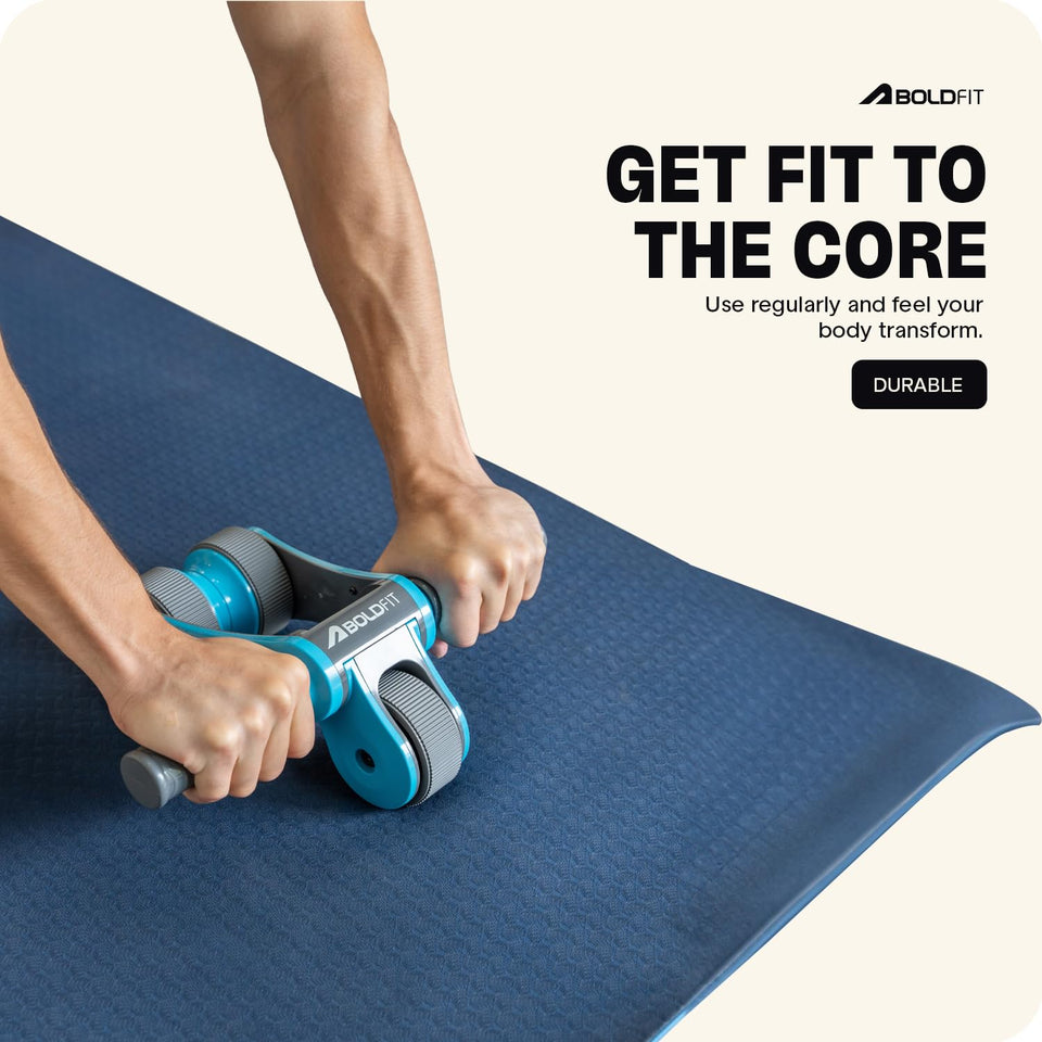 Boldfit Abs Roller for Men & Women Premium Ab Wheel Roller Stomach Abs Roller for Home Workout, Gym Ab Roller for Men Abs Workout Equipment for Abdominal Ab Roller Home Exercise Equipment - Blue
