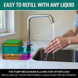 SWAPKART ABS 3 in 1 Soap Pump Dispenser Dish Soap Liquid Dispenser Sponge Holder Dish Soap Pump Dispenser for Kitchen Sink Countertop Bathroom Outdoor Garden(Peacock Colour), Multicolor