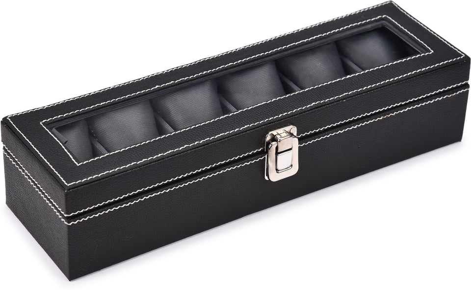 STORESHINE Men's and Women's Leatherette Watch organizer holder Case for 6 Watches, Removable Watch Pillows, Watch Box Holder, Gift for Loved Ones (Grey::Black)